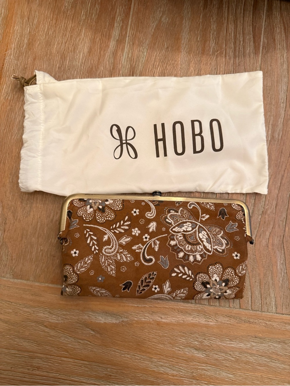 HOBO Brown Paisley Frame-Top Clutch Wallet with Embroidery